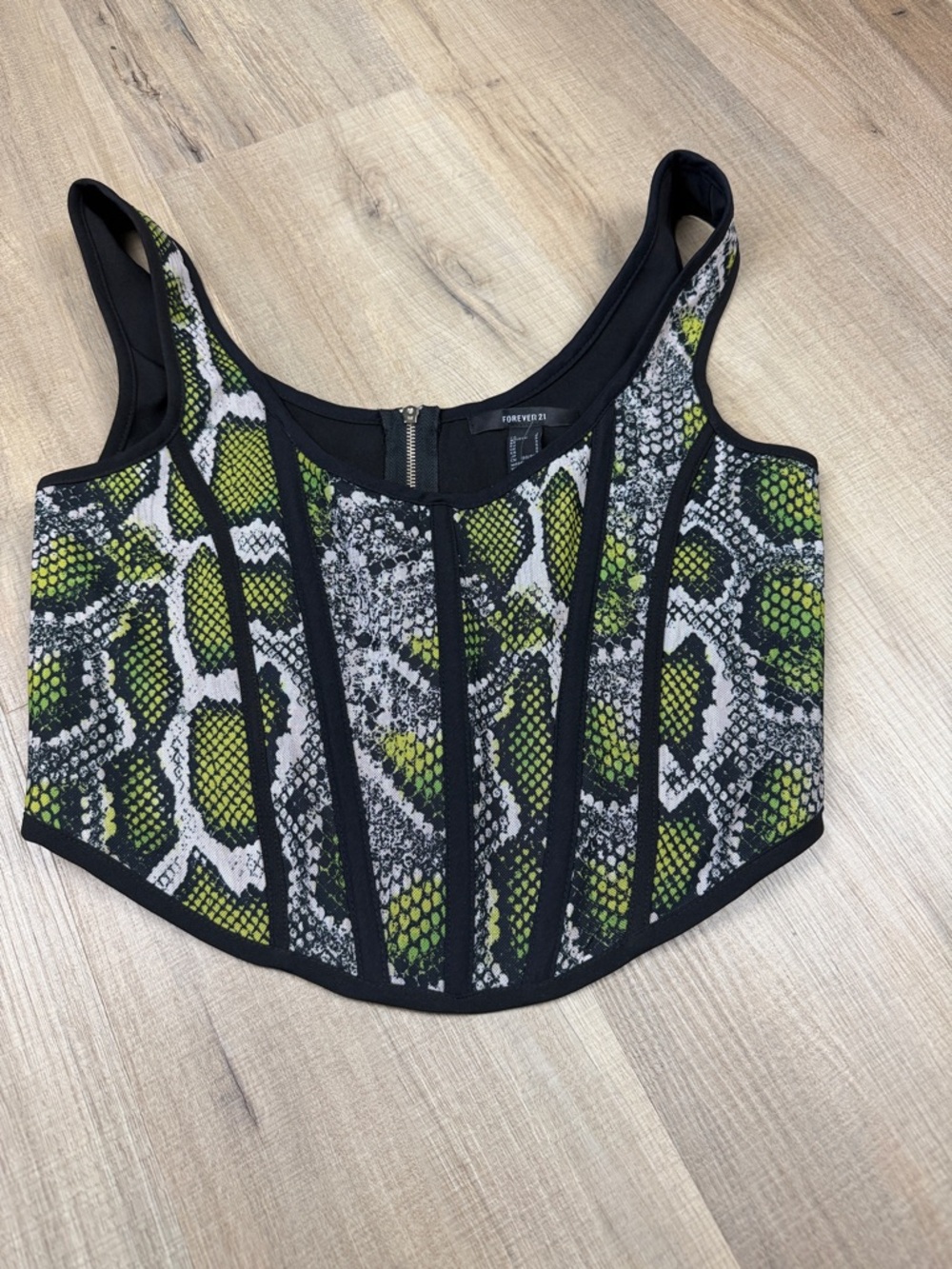 Forever 21 Snake Print Corset Crop Top NWT Women's Small Green Black Bustier Y2K